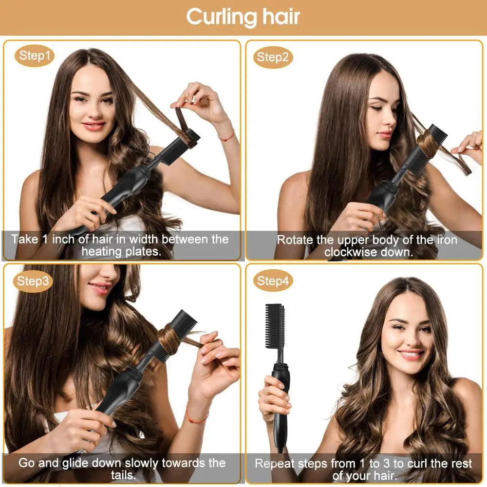 Peigne chauffant multifonctionnel, lisseur, pour perruques, Anti-brûlure, outil de lissage, pour cheveux secs et humides