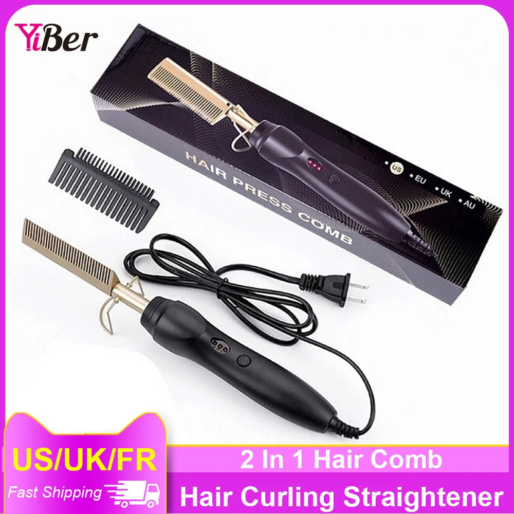 Peigne chauffant multifonctionnel, lisseur, pour perruques, Anti-brûlure, outil de lissage, pour cheveux secs et humides