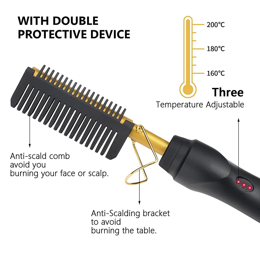 Peigne chauffant multifonctionnel, lisseur, pour perruques, Anti-brûlure, outil de lissage, pour cheveux secs et humides