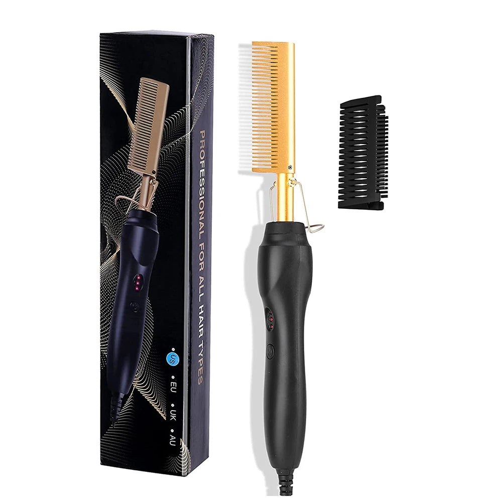 Peigne chauffant multifonctionnel, lisseur, pour perruques, Anti-brûlure, outil de lissage, pour cheveux secs et humides