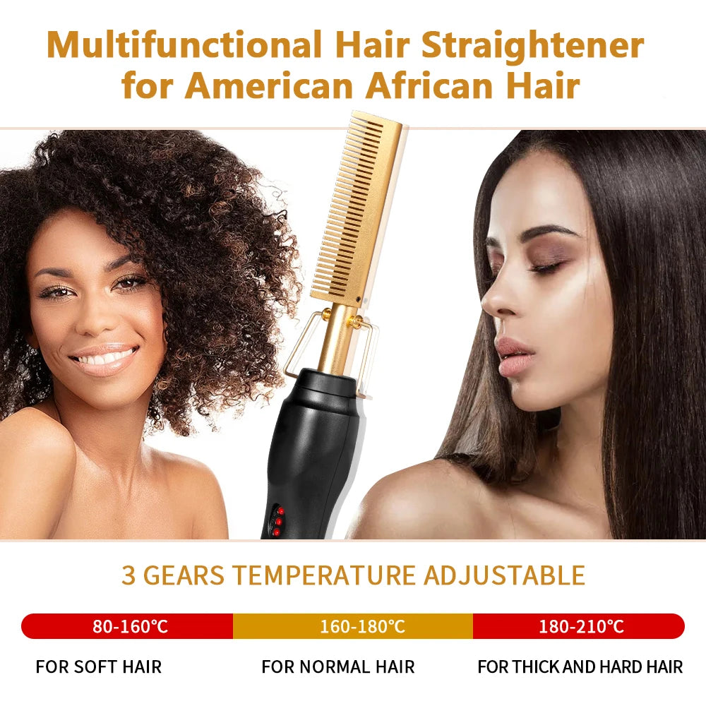 Peigne chauffant multifonctionnel, lisseur, pour perruques, Anti-brûlure, outil de lissage, pour cheveux secs et humides