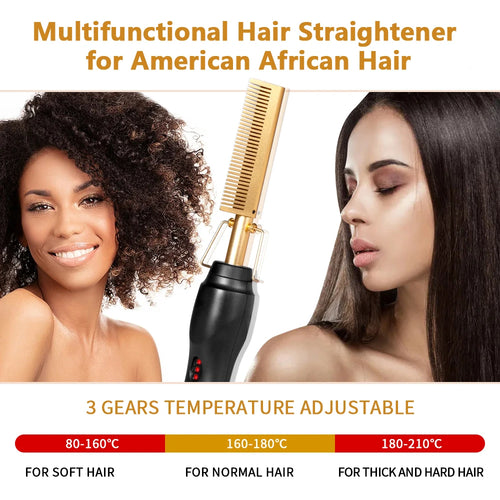 Peigne chauffant multifonctionnel, lisseur, pour perruques, Anti-brûlure, outil de lissage, pour cheveux secs et humides