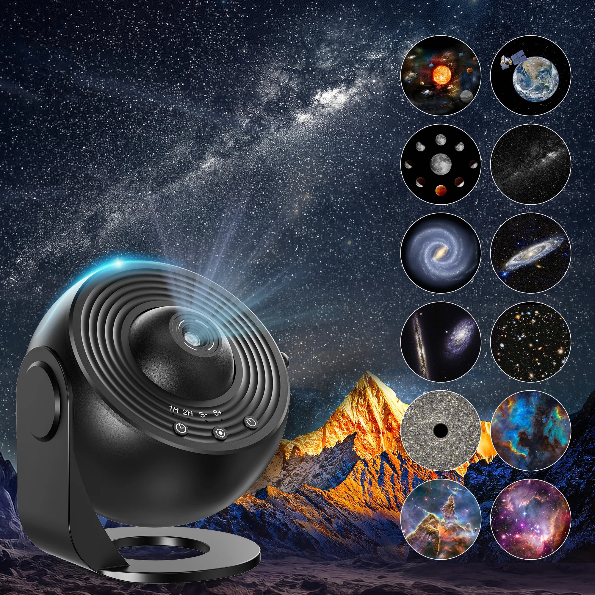 Projecteur d'étoiles, projecteur de galaxie planétarium 13 en 1, 360 ° Rotation, conception muette, image HD et synchronisation pour chambre à coucher, anniversaire, décoration de noël